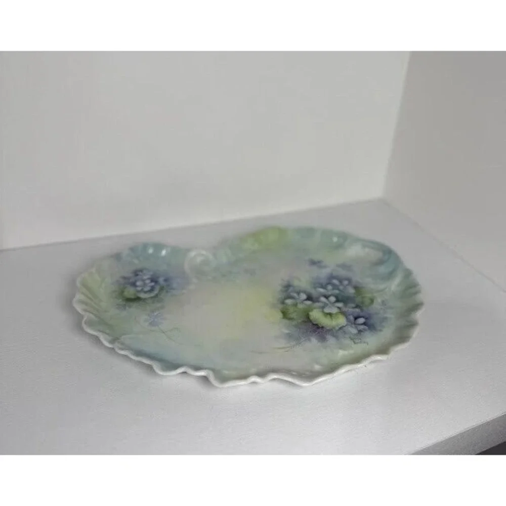 Vintage Dresser Vanity Tray Hand Painted Violets Flower Signed L. Routley
